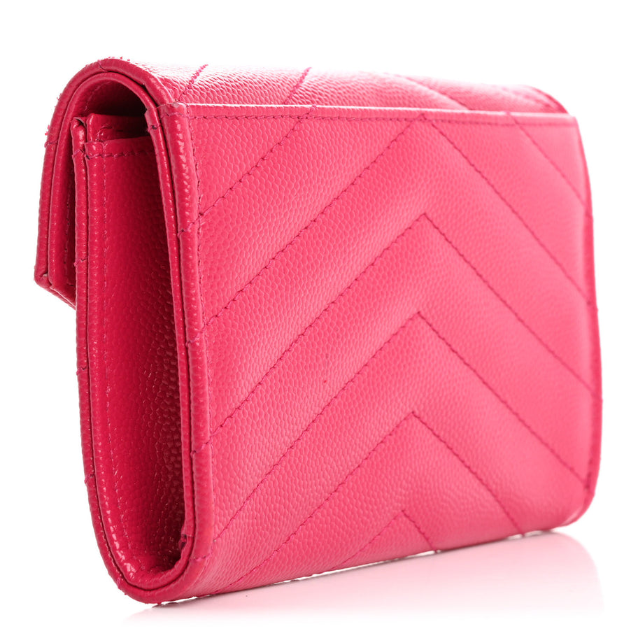 Saint Laurent Grain De Poudre Matelasse Chevron Small Monogram Envelope Wallet Bubblegum Image 3