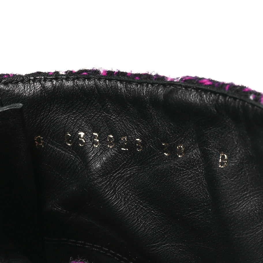 Chanel Tweed Pearl Combat Short Boots 38 Purple Black Image 7