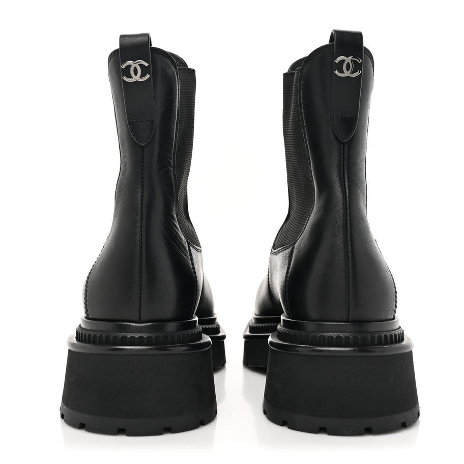 Chanel Calfskin Patent Cap Toe Ankle Boots 37.5 Black Image 4