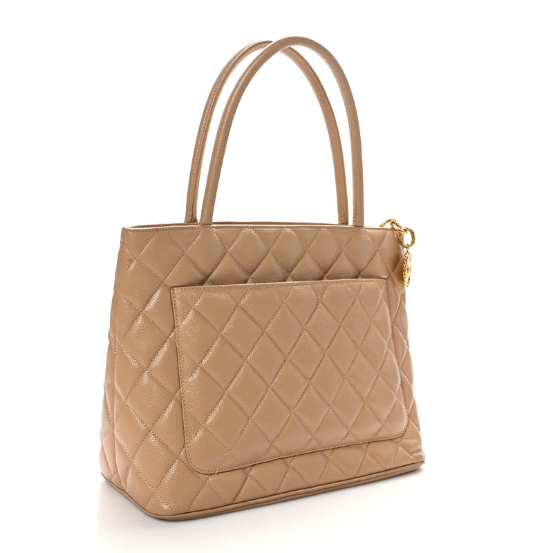  Chanel Caviar Quilted Medallion Tote Beige