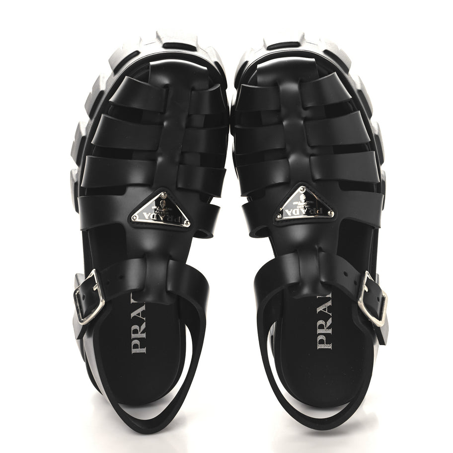 Prada Foam Rubber Triangle Logo Monolith 55mm Cage Sandals 36 Black Image 2