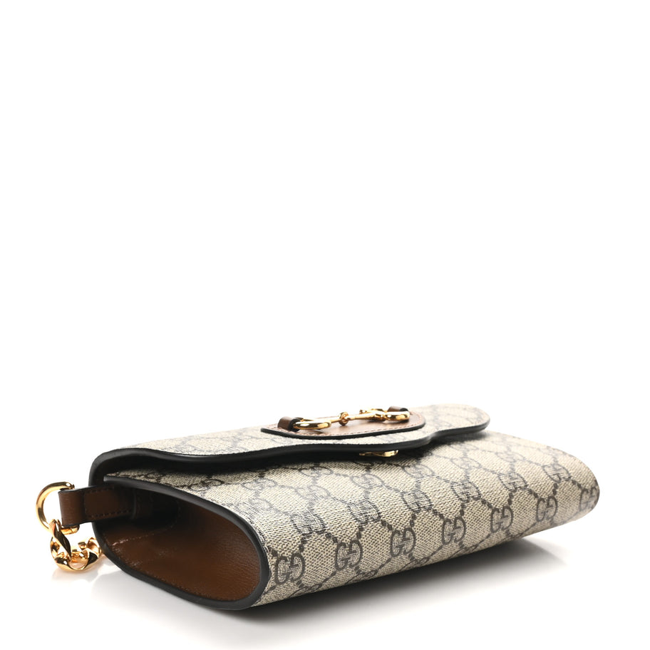 Gucci GG Supreme Monogram Azalea Calfskin Web Mini Horsebit 1955 Chain Shoulder Bag Beige Ebony Brown Sugar Image 4