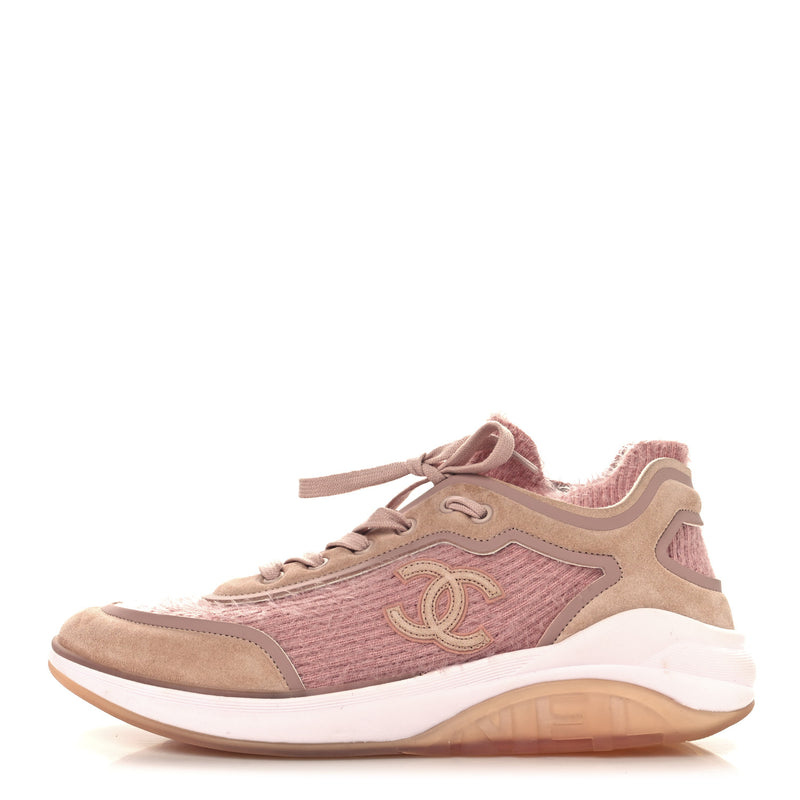  Chanel Suede Calfskin Stretch Fabric CC Sneakers 41 Pink
