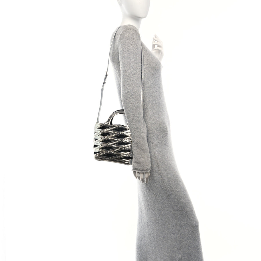 Balenciaga Patent Metallic Calfskin Small Neo Basket Tote Silver Image 2
