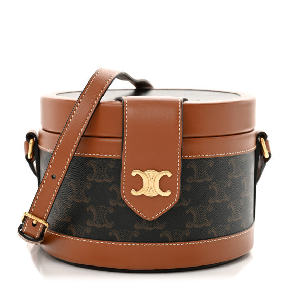 Celine Calfskin Triomphe Canvas Medium Tambour Bag Tan Image 1