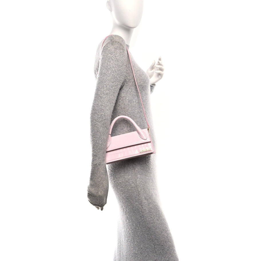 Jacquemus Calfskin Crocodile Embossed Le Chiquito Long Pale Pink Image 2