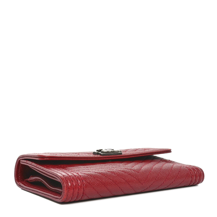 Chanel Caviar Chevron Quilted Boy Flap Wallet Red Image 4