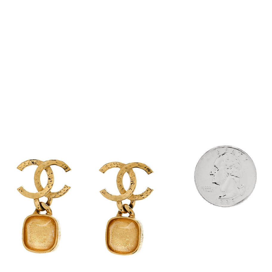 Chanel Metal Natural Stones CC Drop Earrings Gold Image 2