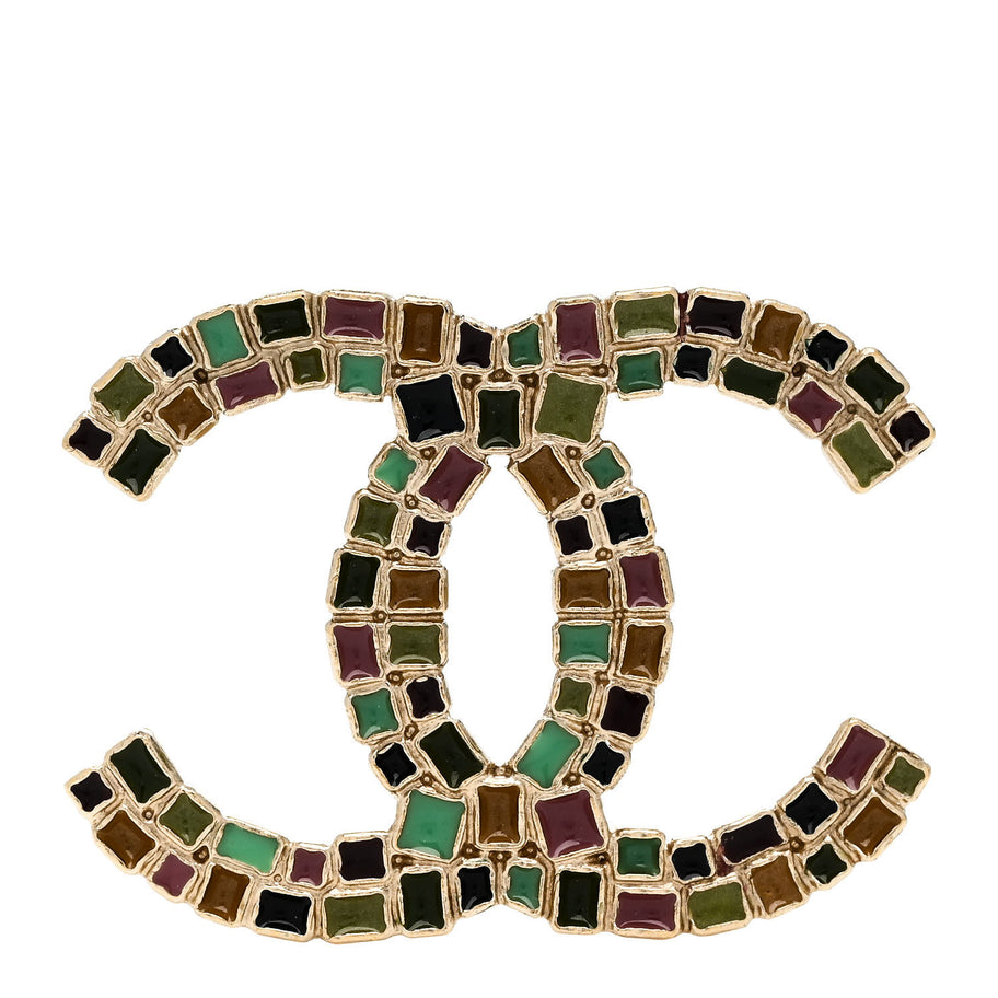 Chanel Enamel CC Brooch Gold Multicolor Image 1