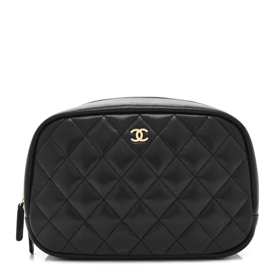  Chanel Caviar Quilted Medium Curvy Pouch Cosmetic Case Black