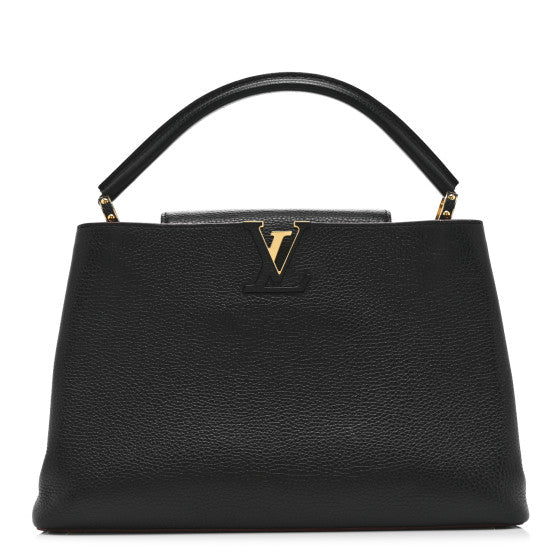  Louis Vuitton Taurillon Capucines MM Black Fuchsia