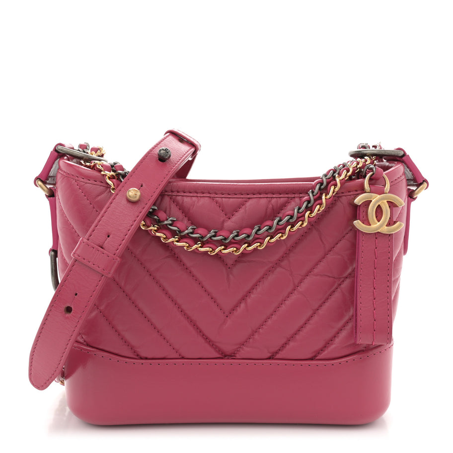 Chanel Aged Calfskin Chevron Quilted Small Gabrielle Hobo Dark Pink Image 1