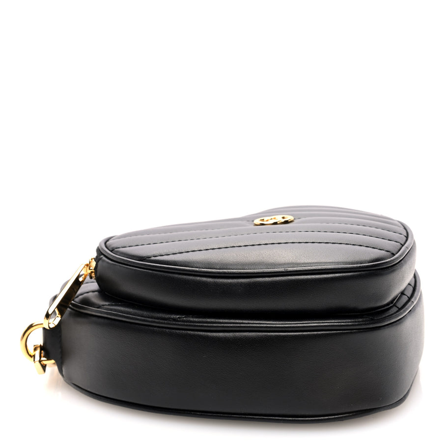 Gucci Calfskin Matelasse Diagonal Mini Interlocking G Heart Shoulder Bag Black Image 4