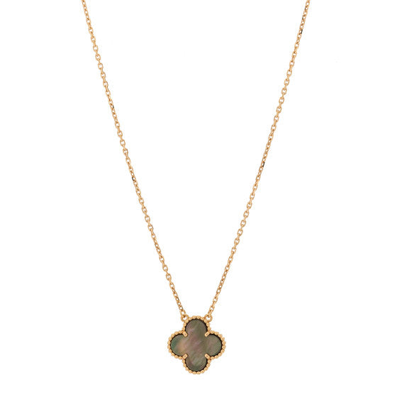 Van Cleef & Arpels 18K Rose Gold Gray Mother of Pearl Vintage Alhambra Pendant Necklace Image 1