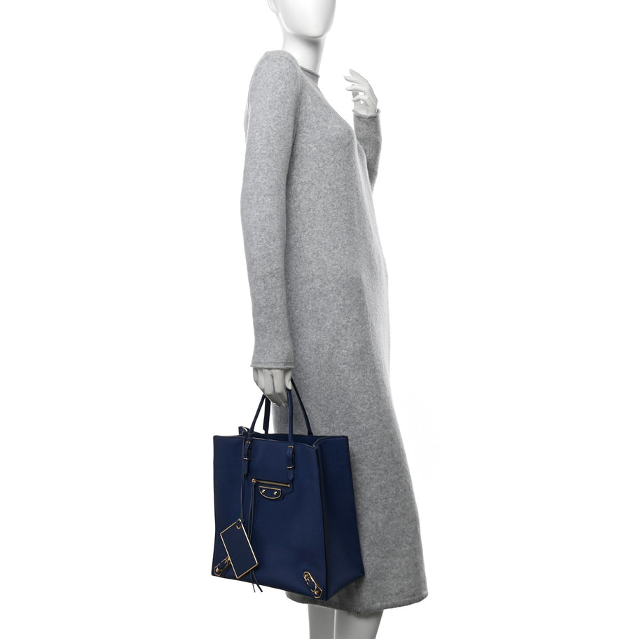 Balenciaga Grained Calfskin Gold Metallic Edge Hardware Papier Small A4 Tote Bleu Image 3