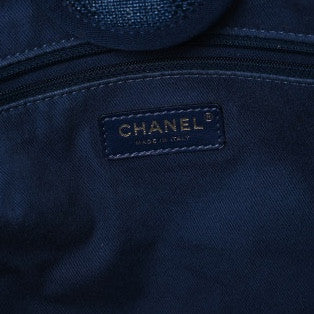 Chanel Mixed Fibers Striped Medium Deauville Tote Navy Blue Image 6