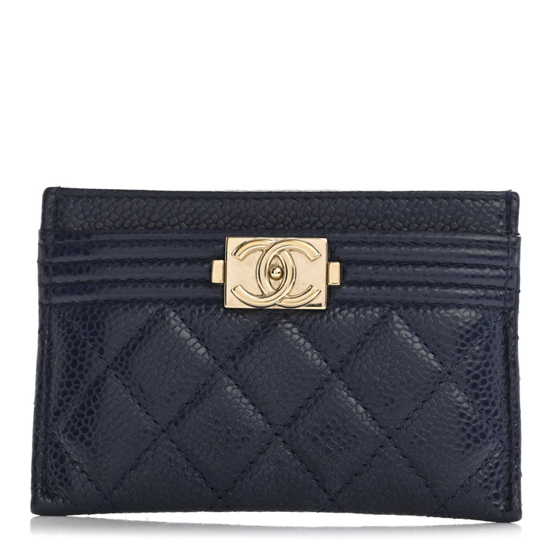  Chanel Caviar Quilted Boy Card Holder Navy Blue