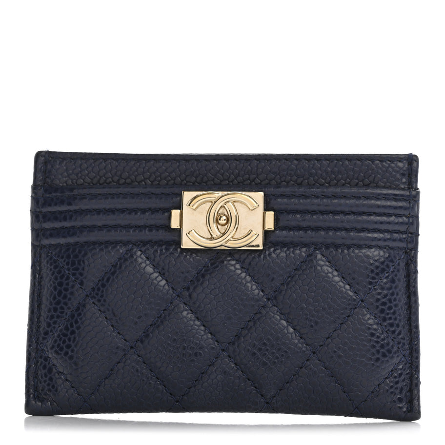 Chanel Caviar Quilted Boy Card Holder Navy Blue Image 1