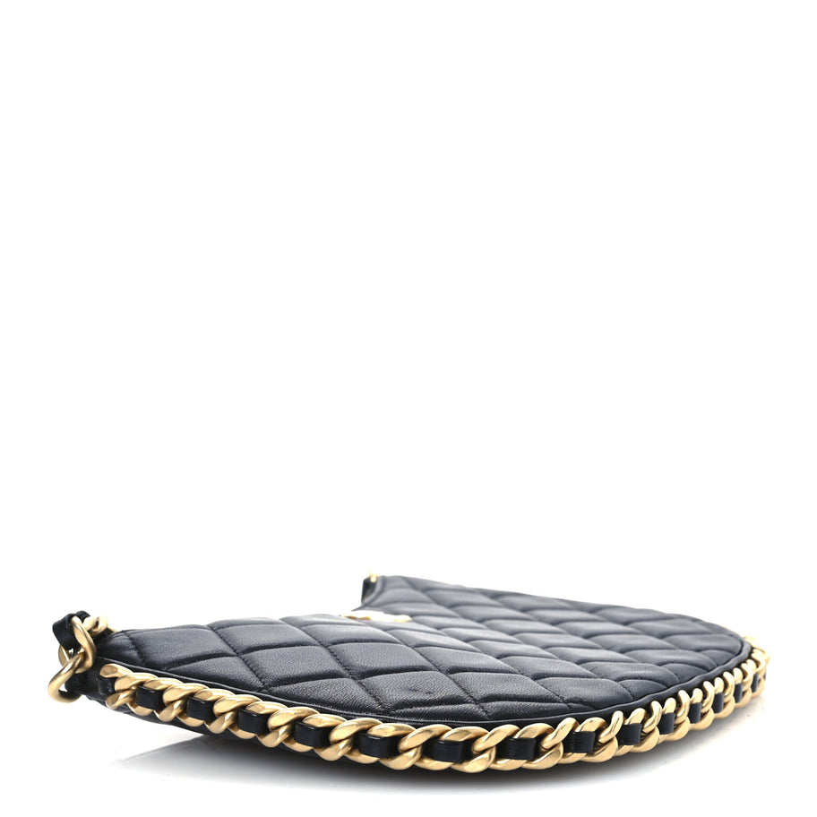 Chanel Shiny Crumpled Lambskin Quilted Trendy Chain Around Hobo Black Image 4