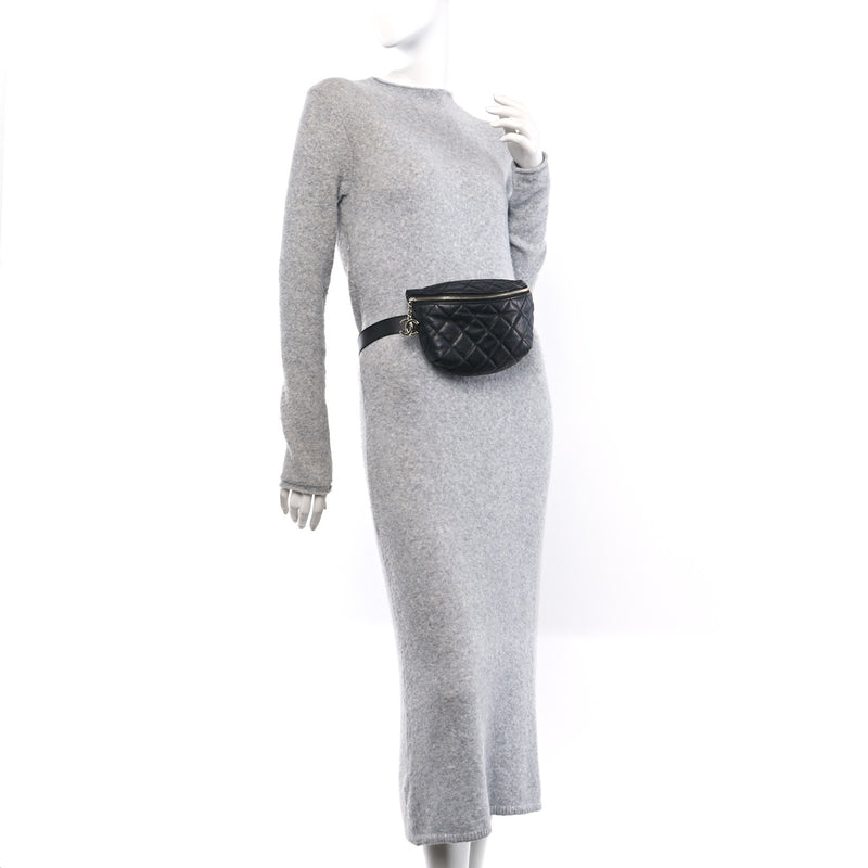  Chanel Grained Calfskin Quilted Waist Belt Bag Black