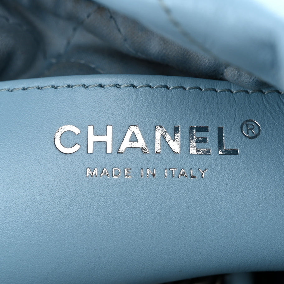 Chanel Shiny Calfskin Quilted Mini 22 Light Blue Image 6