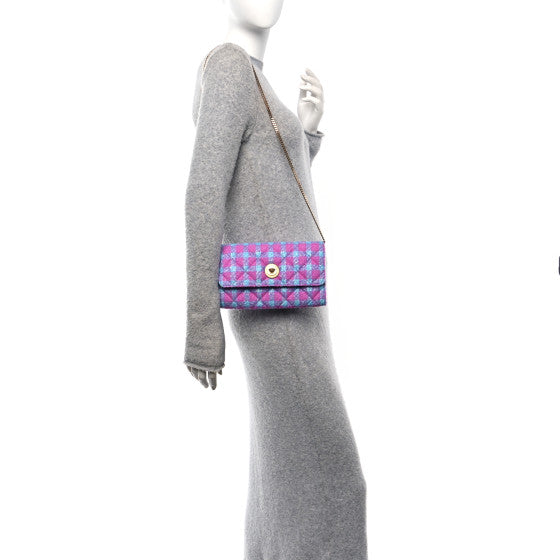 Versace Tweed Quilted Medusa Wallet on Chain Crossbody Pink Blue Image 2