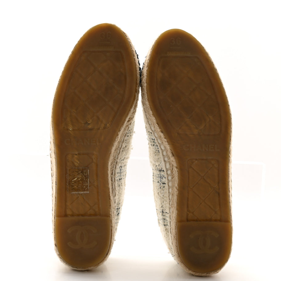 Chanel Tweed CC Espadrilles 36 Ecru White Blue Black Image 5