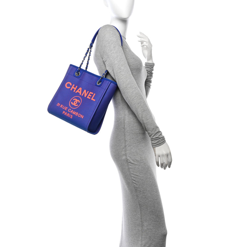  Chanel Mixed Fibers Mini Deauville Tote Blue Orange