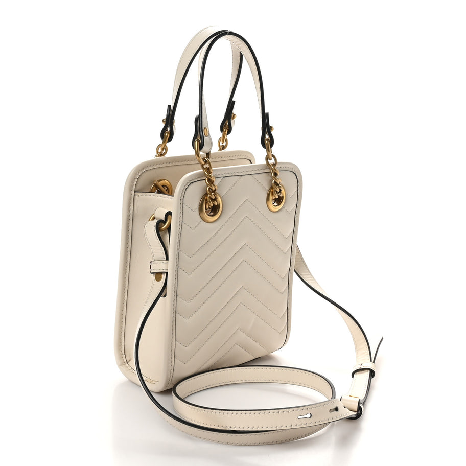Gucci Calfskin Matelasse Chevron Mini GG Marmont Tote Mystic White Image 3