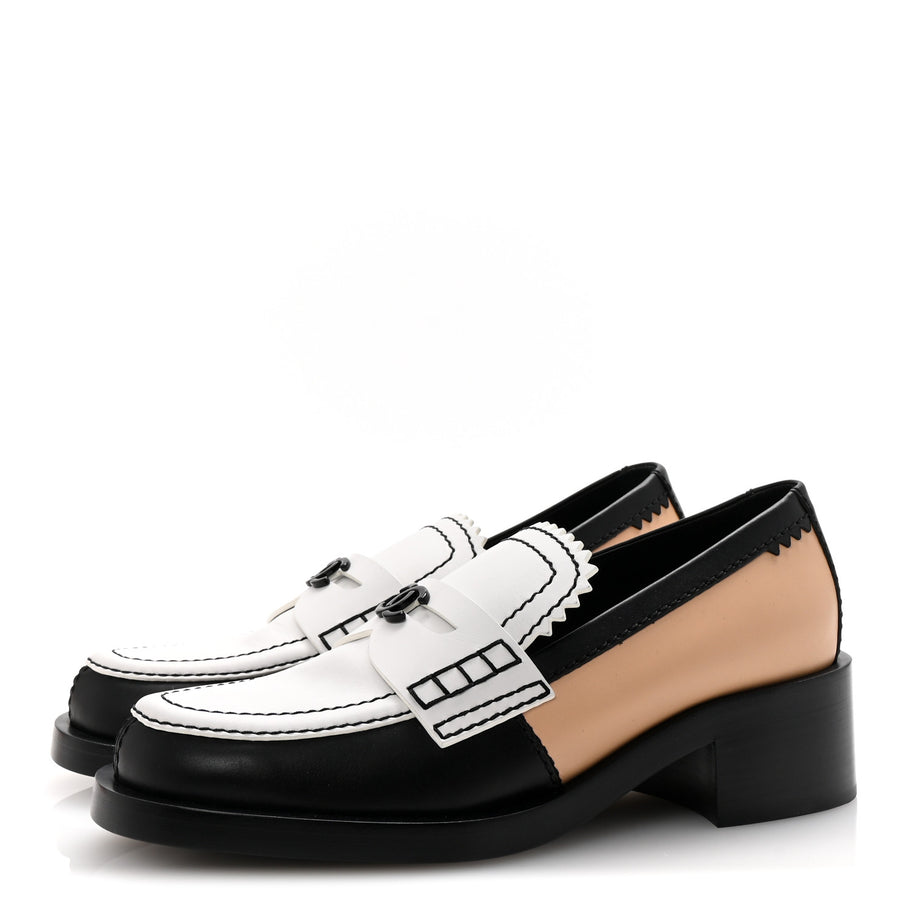 Chanel Calfskin CC Loafers 38 Black White Beige Image 4