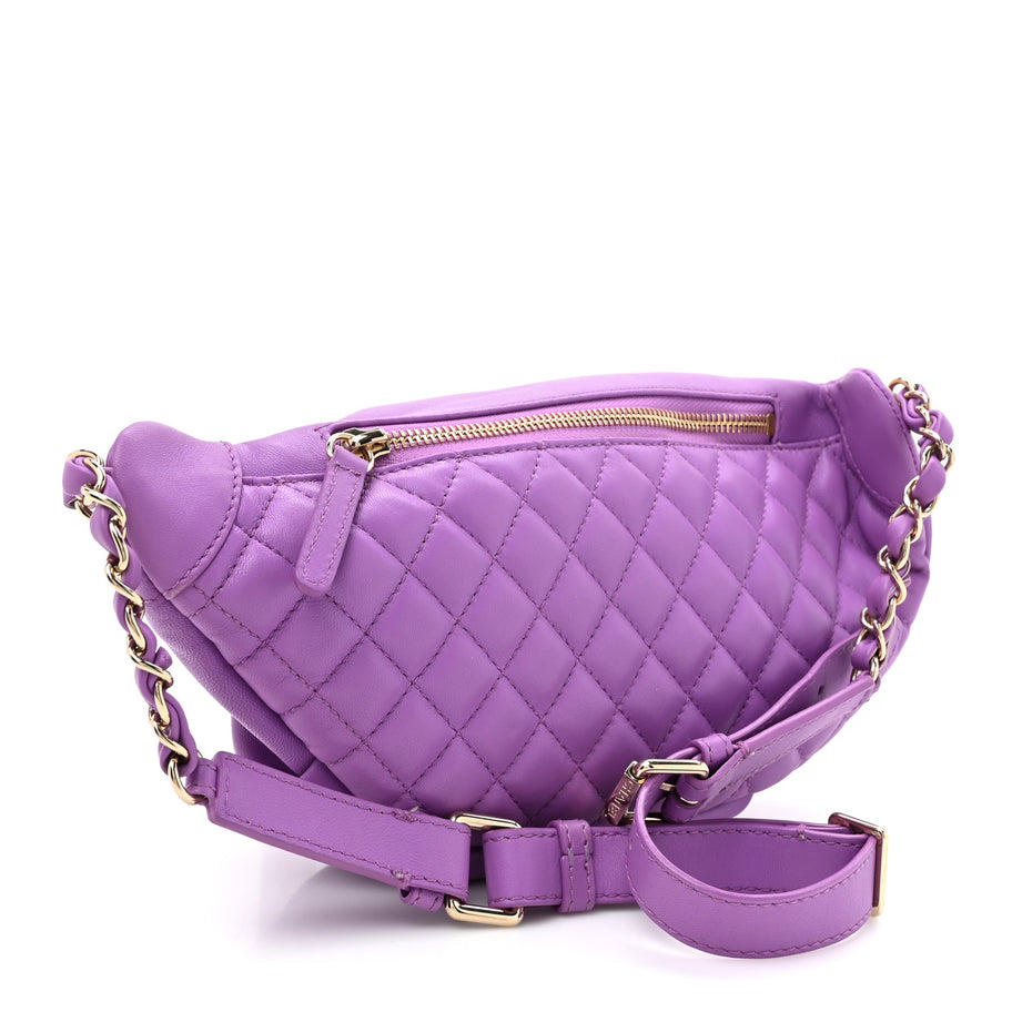 Chanel Lambskin Quilted Waist Belt Bag Purple Image 3