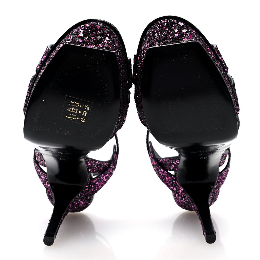 Saint Laurent Glitter Calfskin Ayers Tribute 75 Platform Sandals 38 Black Fuchsia Image 5