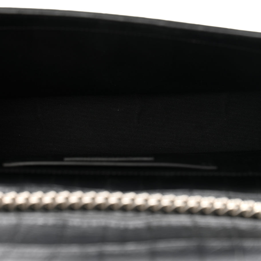 Saint Laurent Calfskin Crocodile Embossed Medium Classic Monogram Kate Tassel Satchel Black Image 5