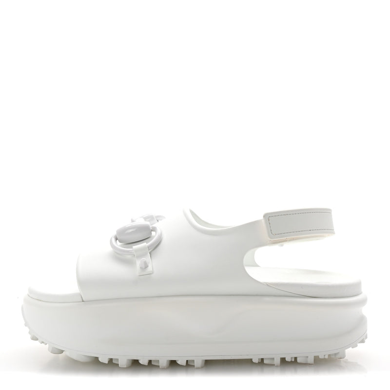  Gucci Soft Rubber Horsebit Touch Womens Strapped Sandals 37 Great White