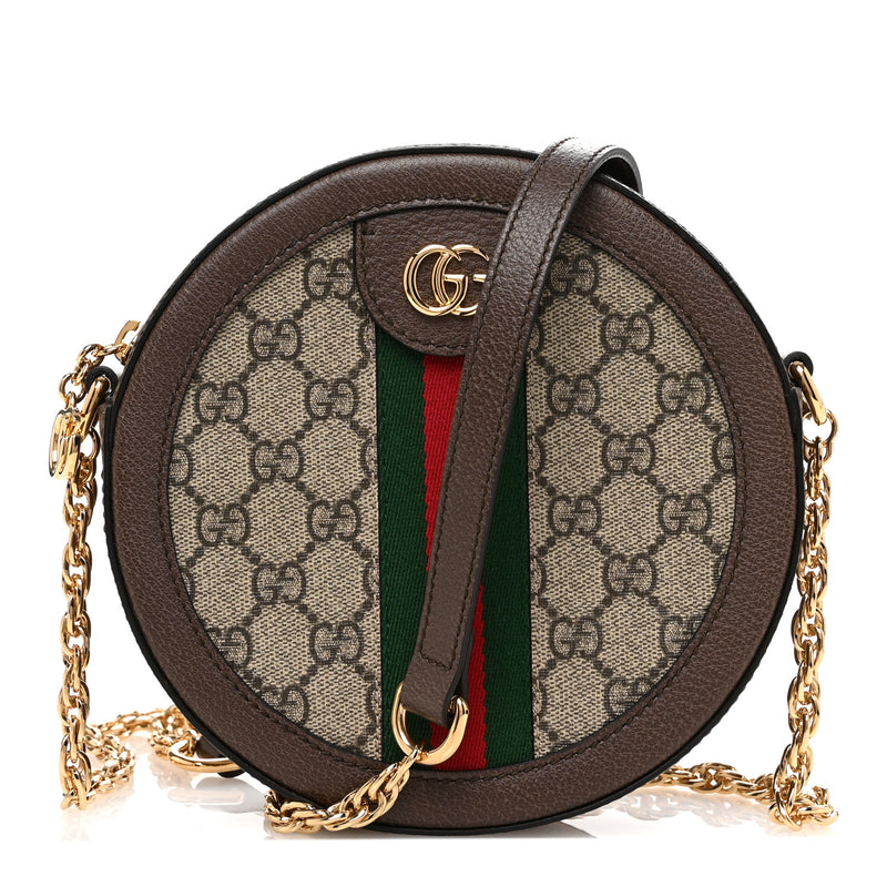  Gucci GG Supreme Monogram Web Mini Ophidia Round Shoulder Bag Brown