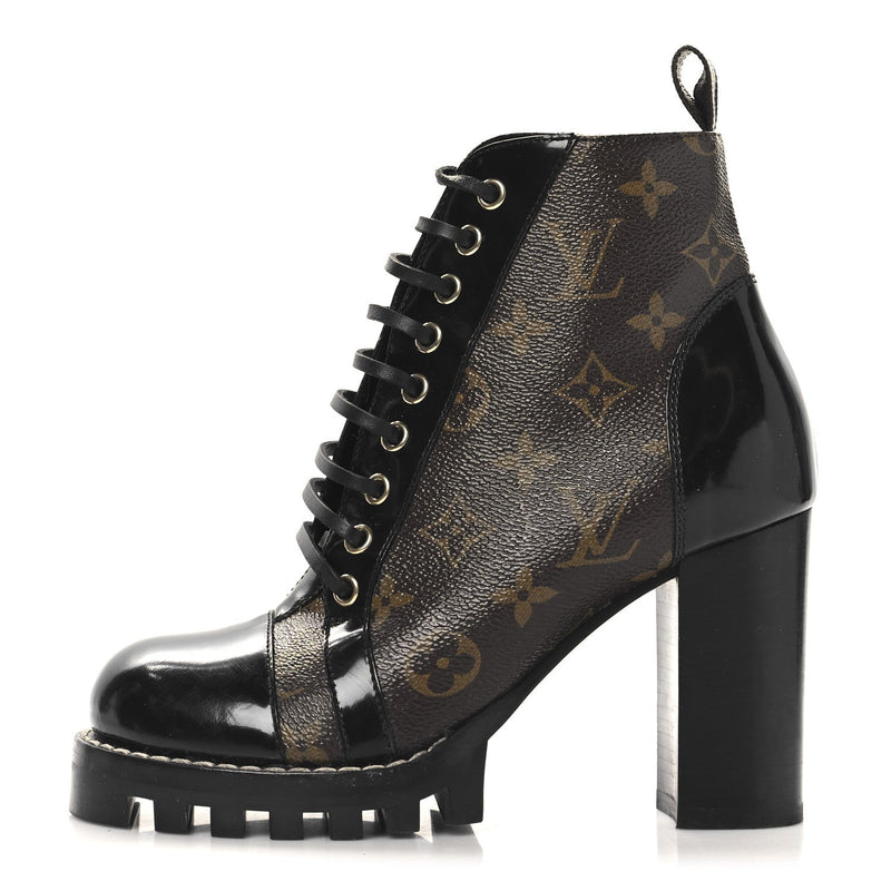  Louis Vuitton Patent Calfskin Monogram Star Trail Ankle Boots 37 Black