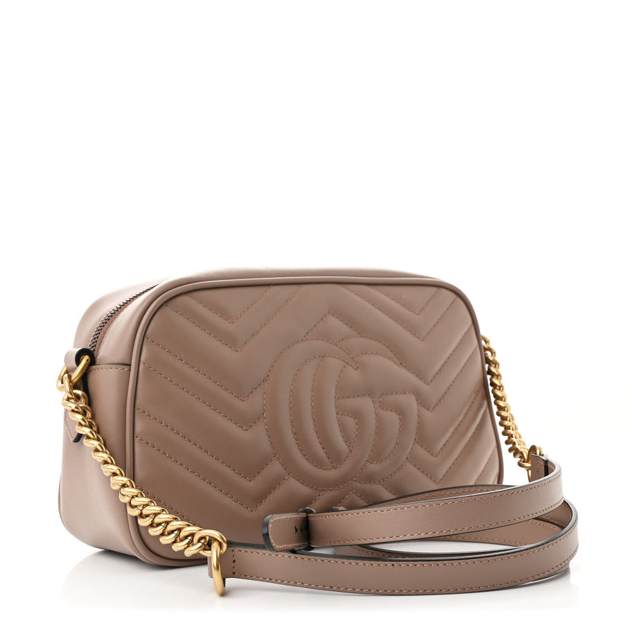 Gucci Calfskin Matelasse Small GG Marmont Chain Shoulder Bag Porcelain Rose Image 3