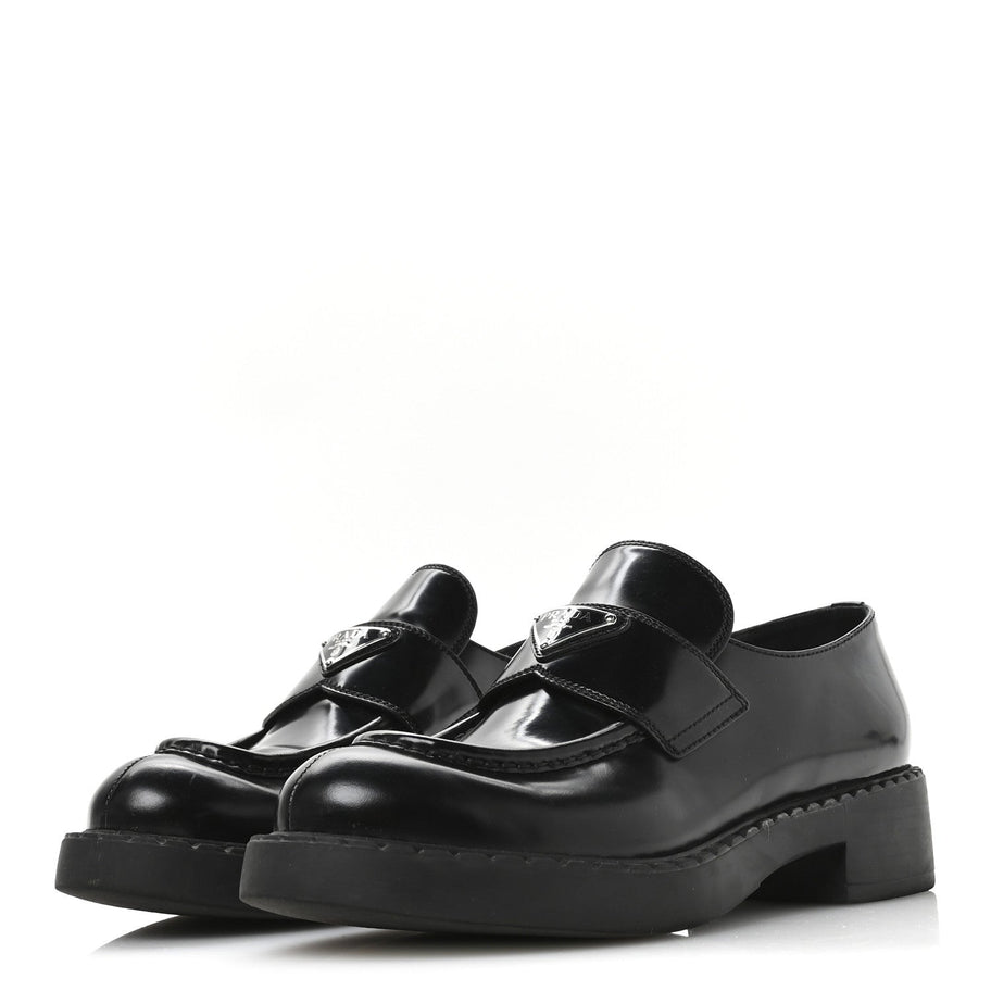 Prada Spazzolato Metal Triangle Logo 50mm Loafers 40 Black Image 4