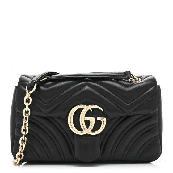  Gucci Lambskin Matelasse Small GG Marmont Shoulder Bag Black