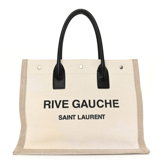 Saint Laurent Linen Calfskin Small Rive Gauche Tote Greggio Natural Image 1