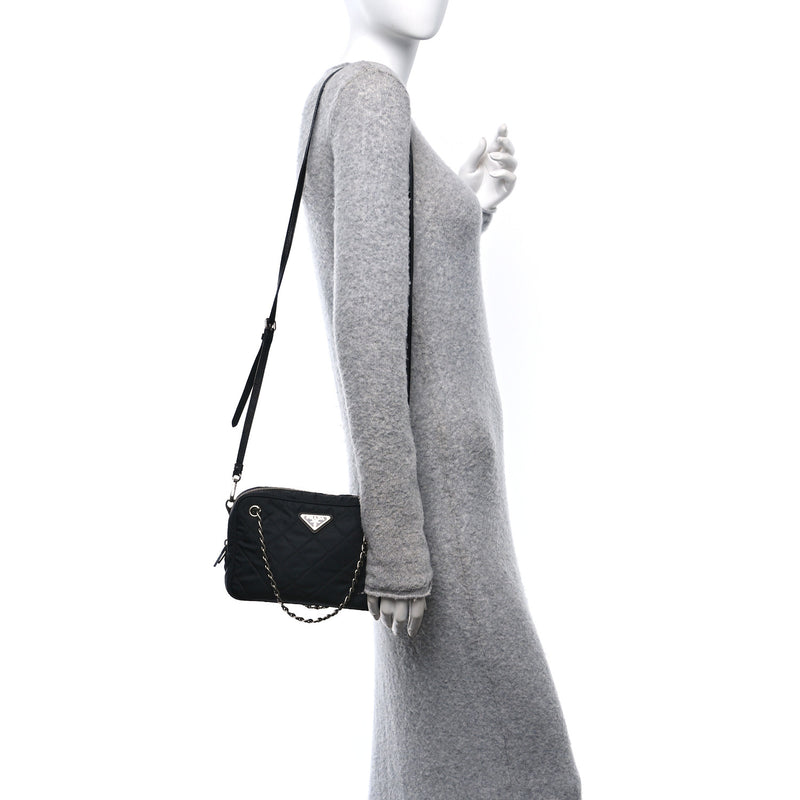 Prada Nylon Tessuto Impuntu Quilted Bandoliera Crossbody Bag Black