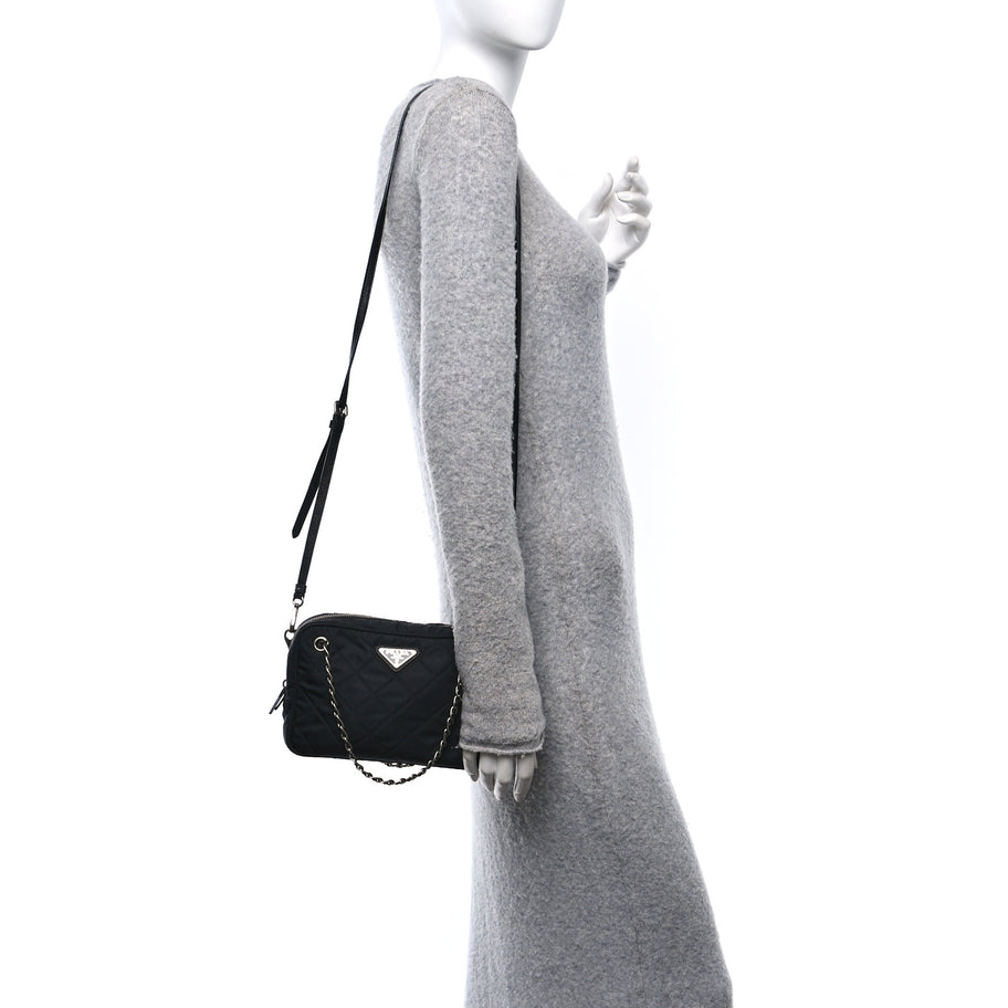 Prada Nylon Tessuto Impuntu Quilted Bandoliera Crossbody Bag Black Image 2