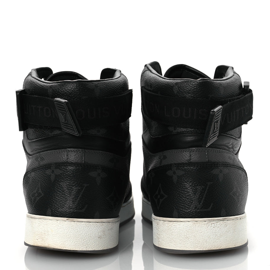 Louis Vuitton Calfskin Monogram Eclipse Mens Rivoli High Top Sneakers 10.5 Black Grey Image 5