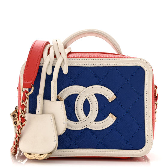 Chanel Caviar Quilted Small CC Filigree Vanity Case Blue White Red Image 1