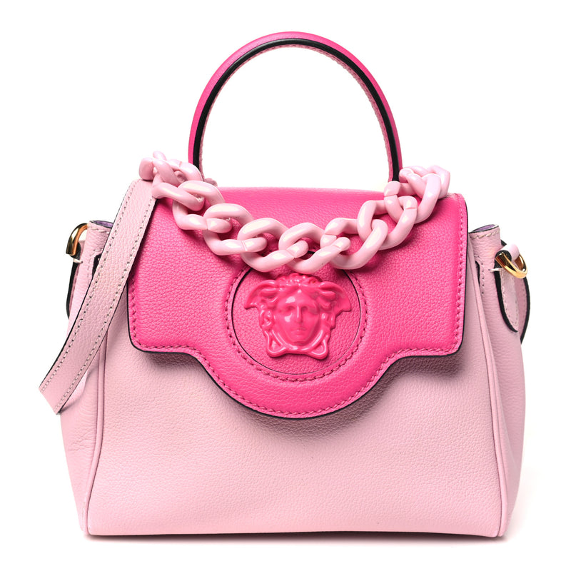  Versace Calfskin Medusa Small Top Handle Handbag Fuxia Light Pink