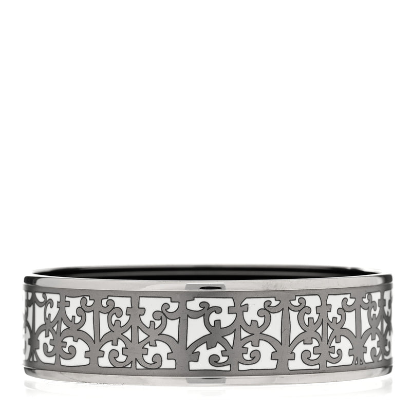  Hermes Enamel Printed Wide Balcons du Guadalquivir Bracelet 70 Silver