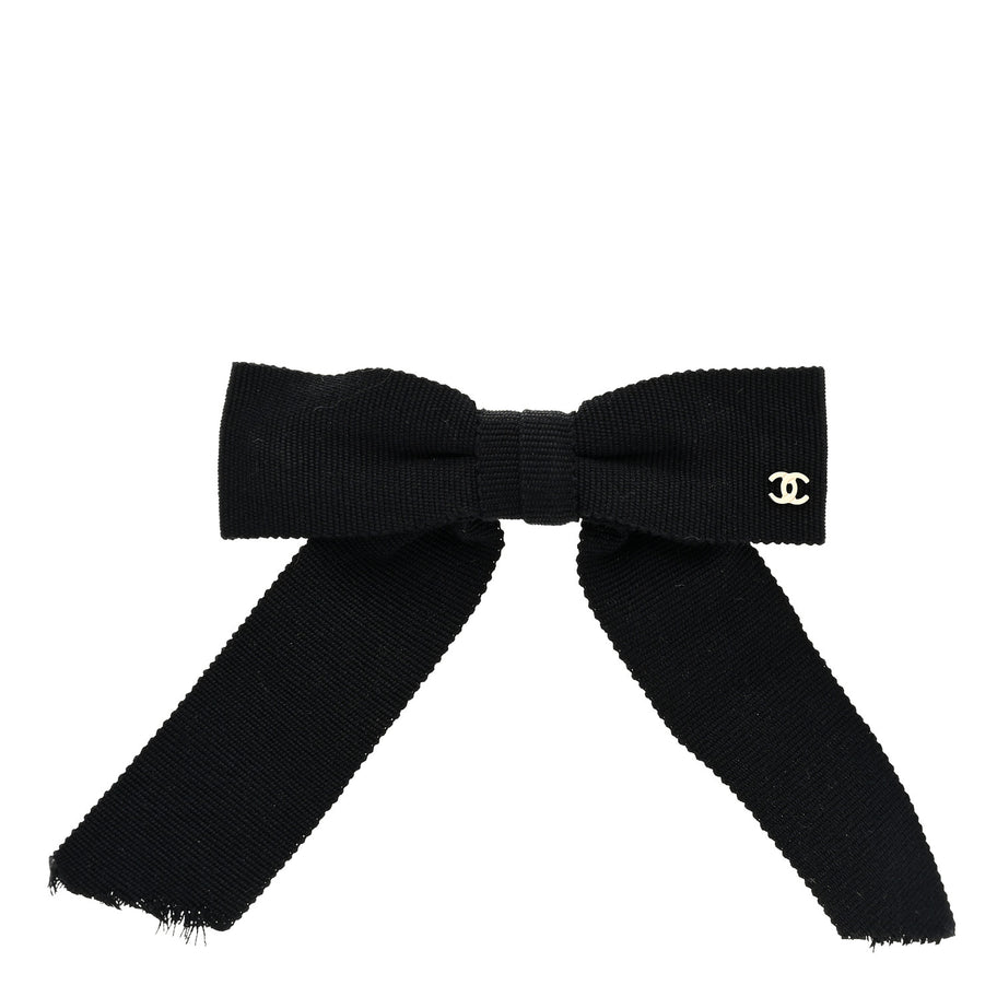 Chanel Grosgrain Bow CC Hair Clip Black Image 1