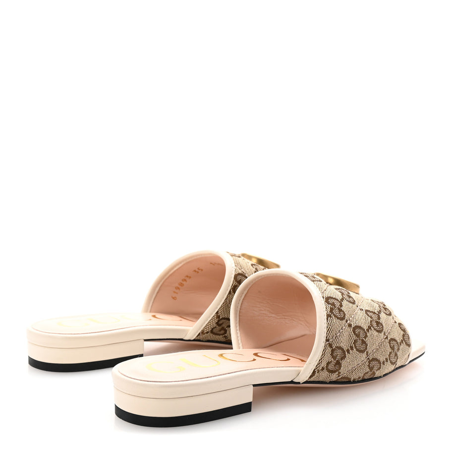Gucci Monogram Matelasse Diagonal GG Marmont Flat Slide Sandals 35 Beige Ebony Mystic White Image 5
