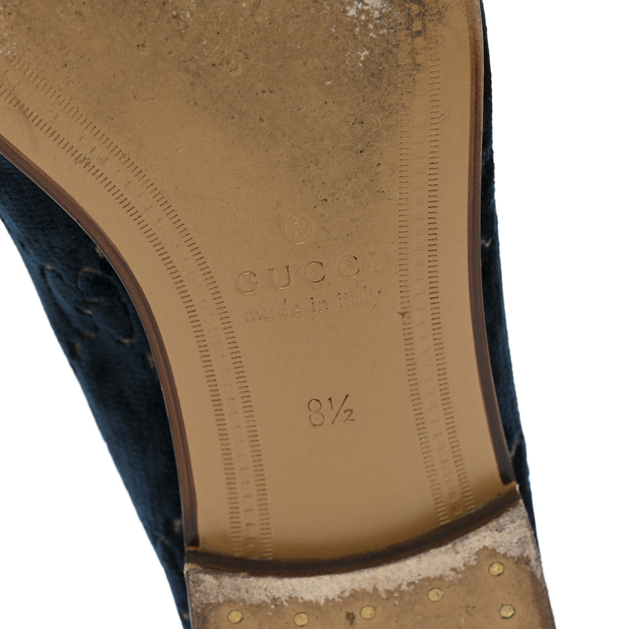 Gucci Velvet GG Monogram Horsebit Mens Jordaan Loafers 8.5 Blue Beige Image 7