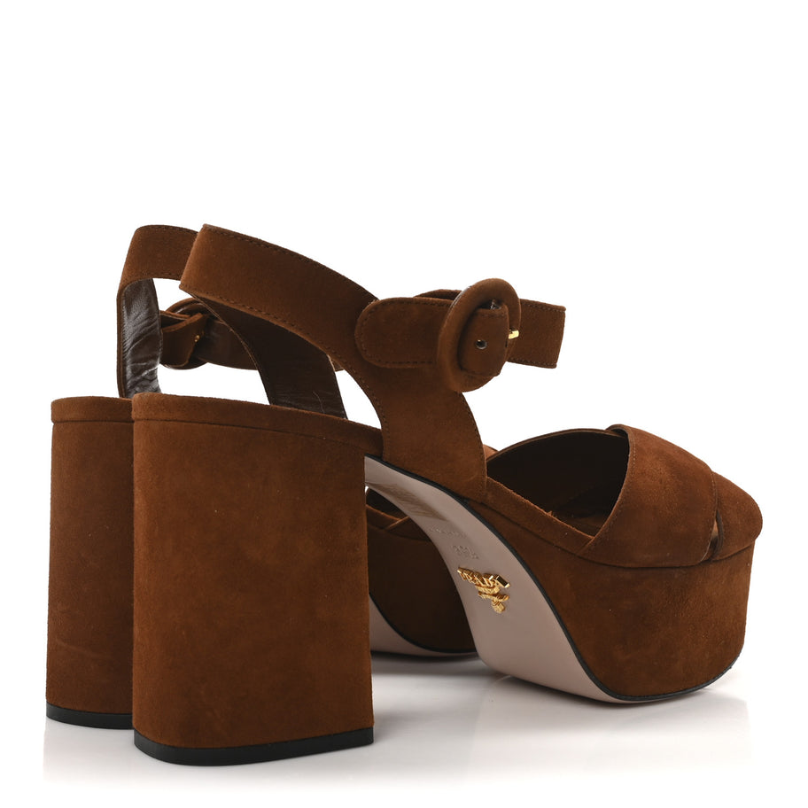 Prada Camoscio Crisscross Platform Sandals 39.5 Palissandro Image 5
